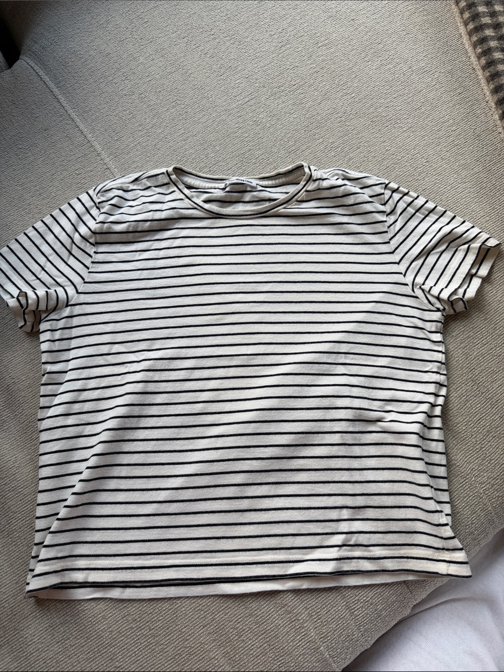Reformation White and Black Striped Crewneck Tee